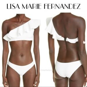 LISA MARIE FERNANDEZ Arden Flounce White One-Shoulder Swimsuits Bikini Set 395$